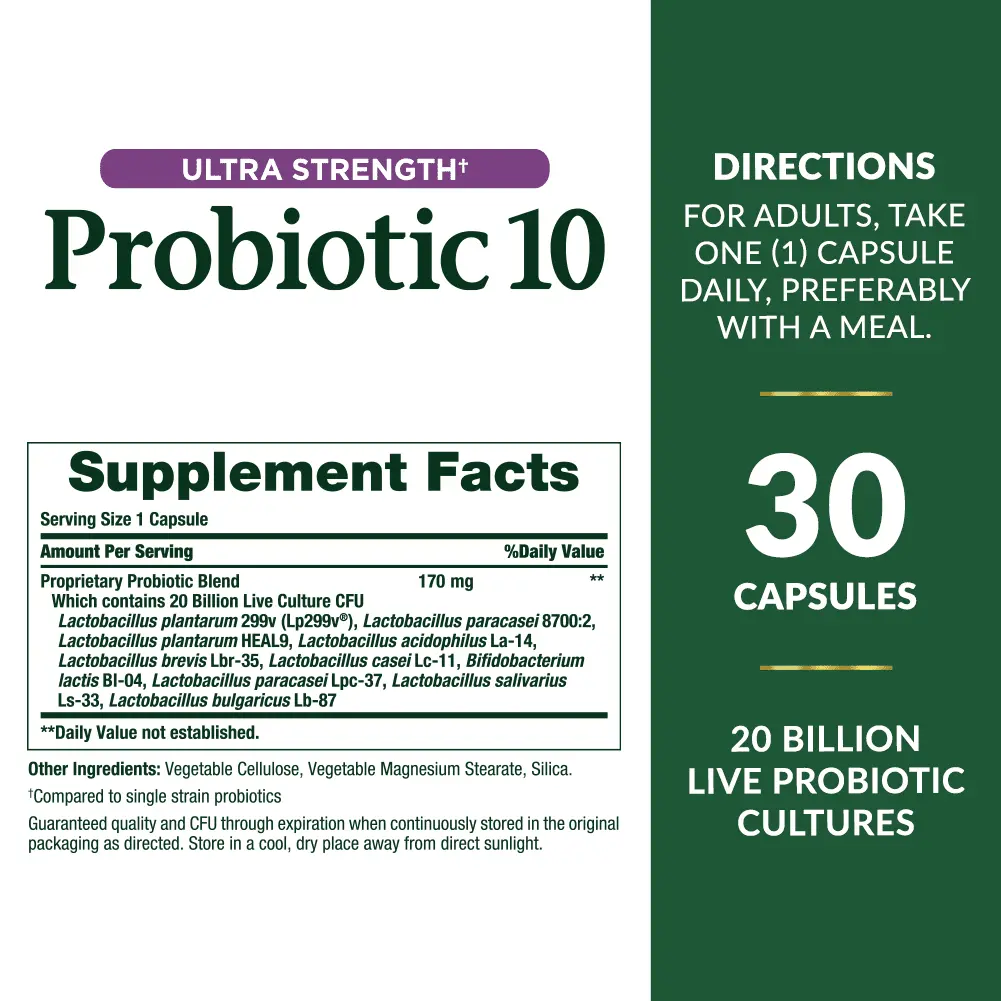 Nature's Bounty Probiotic 10, Ultra Strength Daily Probiotic Supplement, Support for Digestive, Immune and Upper Respiratory Health, 1 Pack, 30 Nature's Bounty