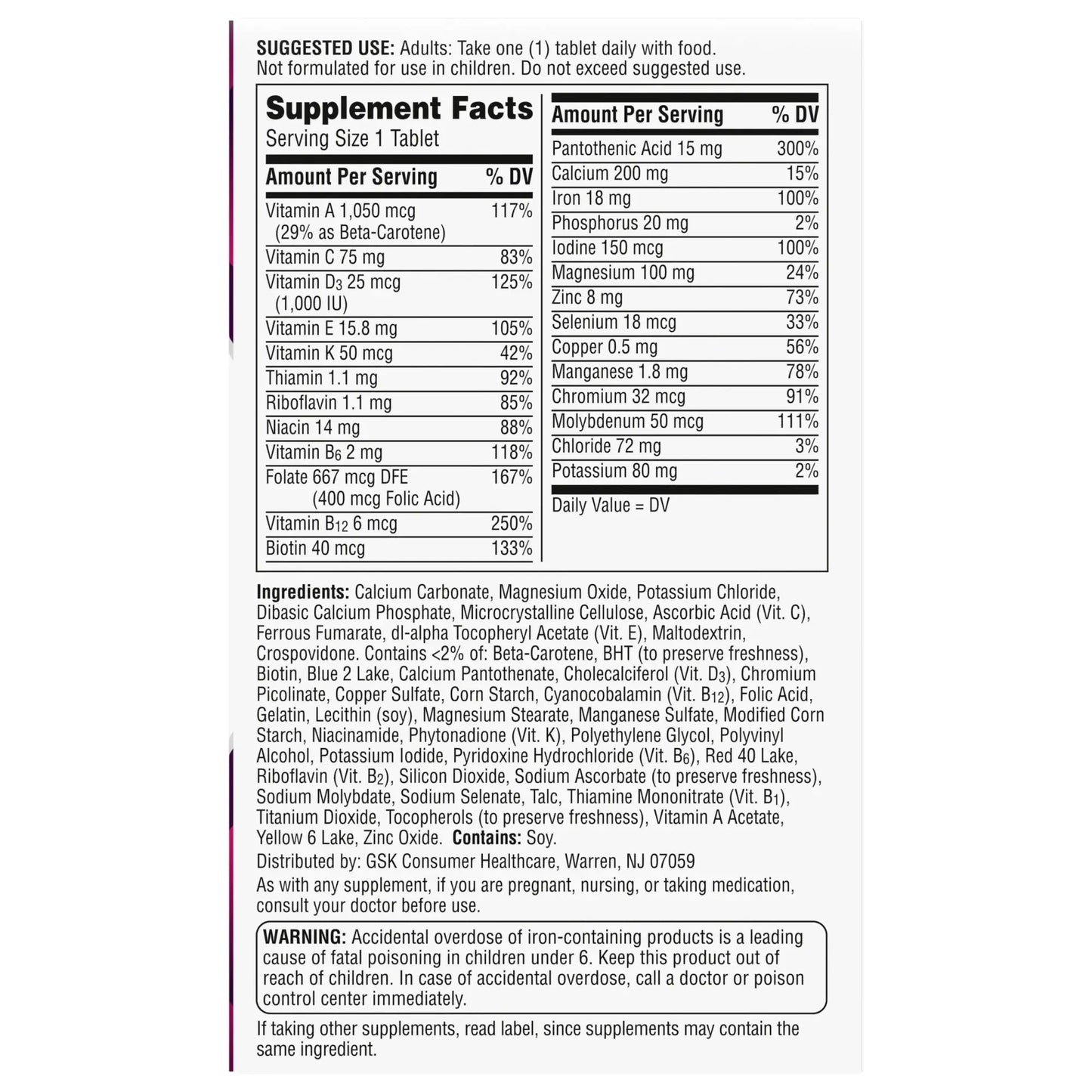Centrum Multivitamin Tablet for Women Vitamin D3, B, Antioxidant Vitamins C and E 100 count Centrum