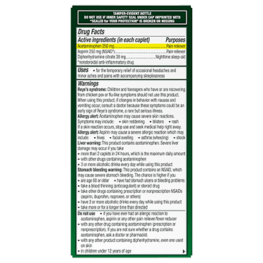 Excedrin PM Sleep Aid with Headache Relief Caplets for Nighttime Headaches and Sleeplessness - 100 Count