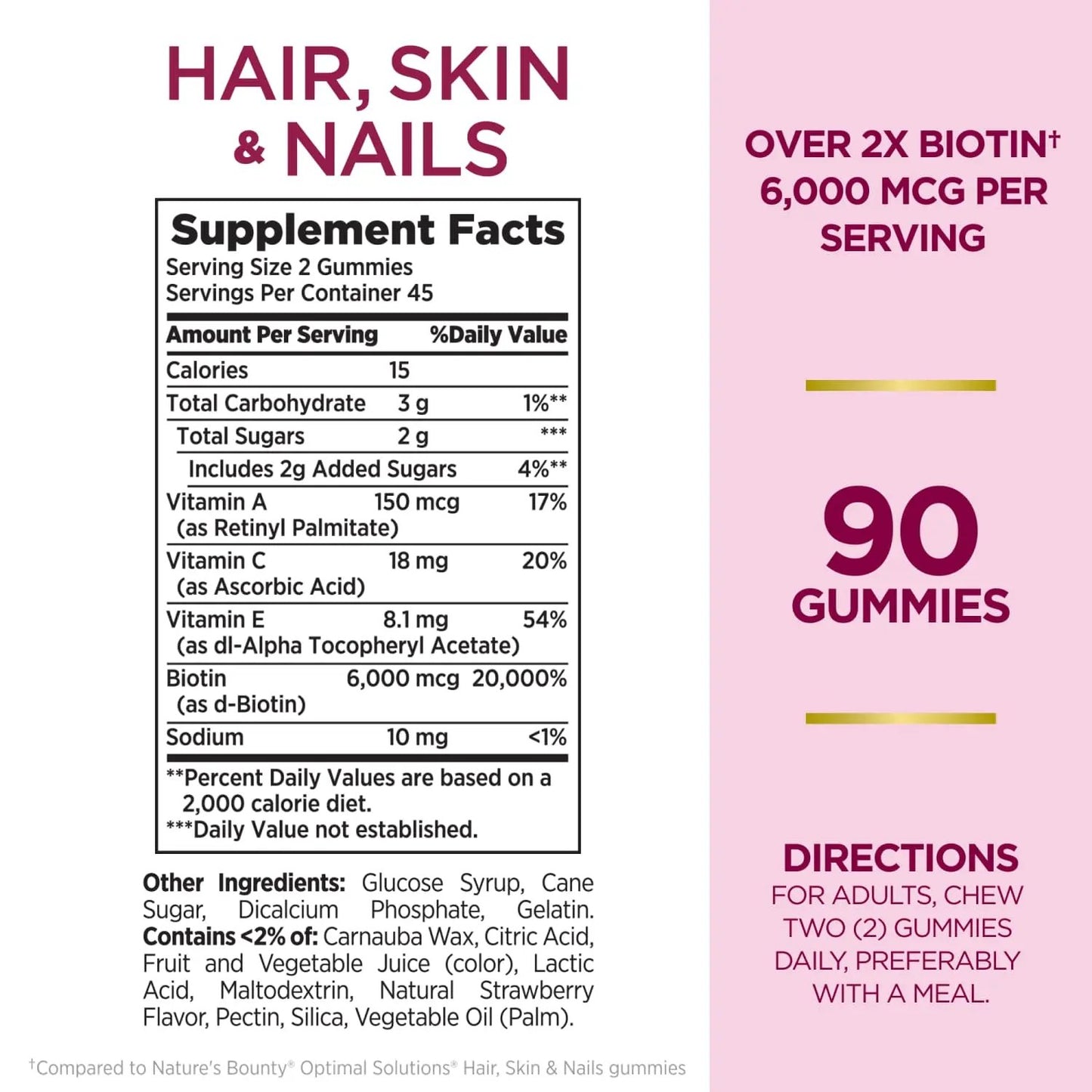 Nature's Bounty Advanced Hair, Skin and Nails Strawberry Gummies, 6000mcg Biotin, 90 Ct. Nature's Bounty