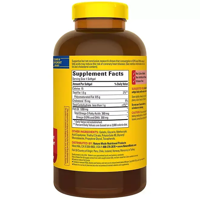 Nature Made Burp Less Fish Oil 1200 mg Softgels, 150 Count (2 pack) Nature Made