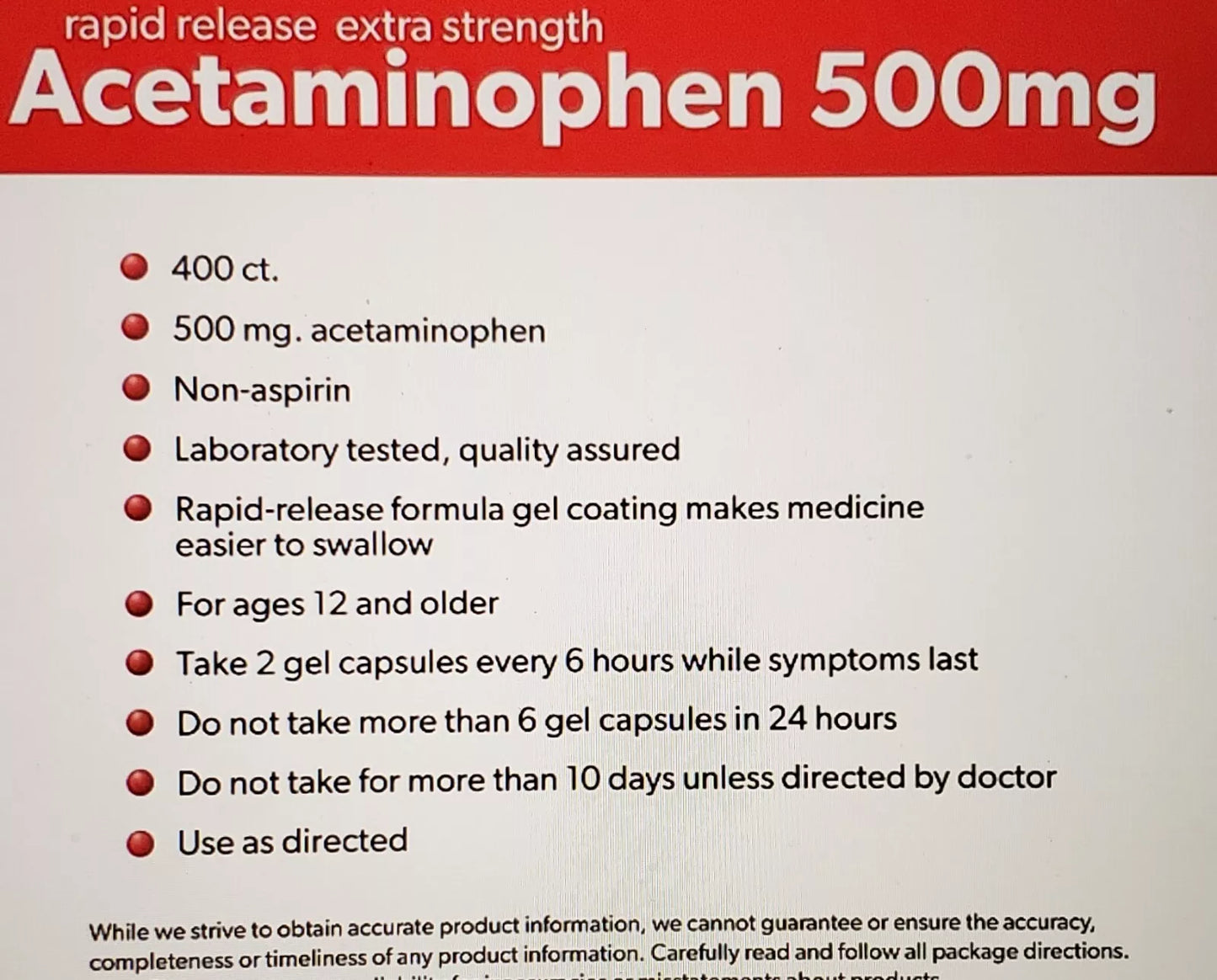 Member's Mark 500 mg. Extra Strength Acetaminophen (400 ct.)