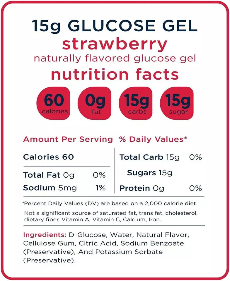 Transcend Glucose Gel Packs - Strawberry, 15 Pack (1.1oz Each) - FSA/HSA Eligible - Glucose Gel Packs for Diabetics, Blood Sugar Support