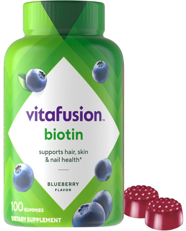 vitafusion Extra Strength Biotin Gummy Vitamins, Berry Flavored, 5,000 mcg Biotin Vitamins, America’s Number 1 Gummy Vitamin Brand, 50 Day Supply, 100 Count (Packaging may vary)