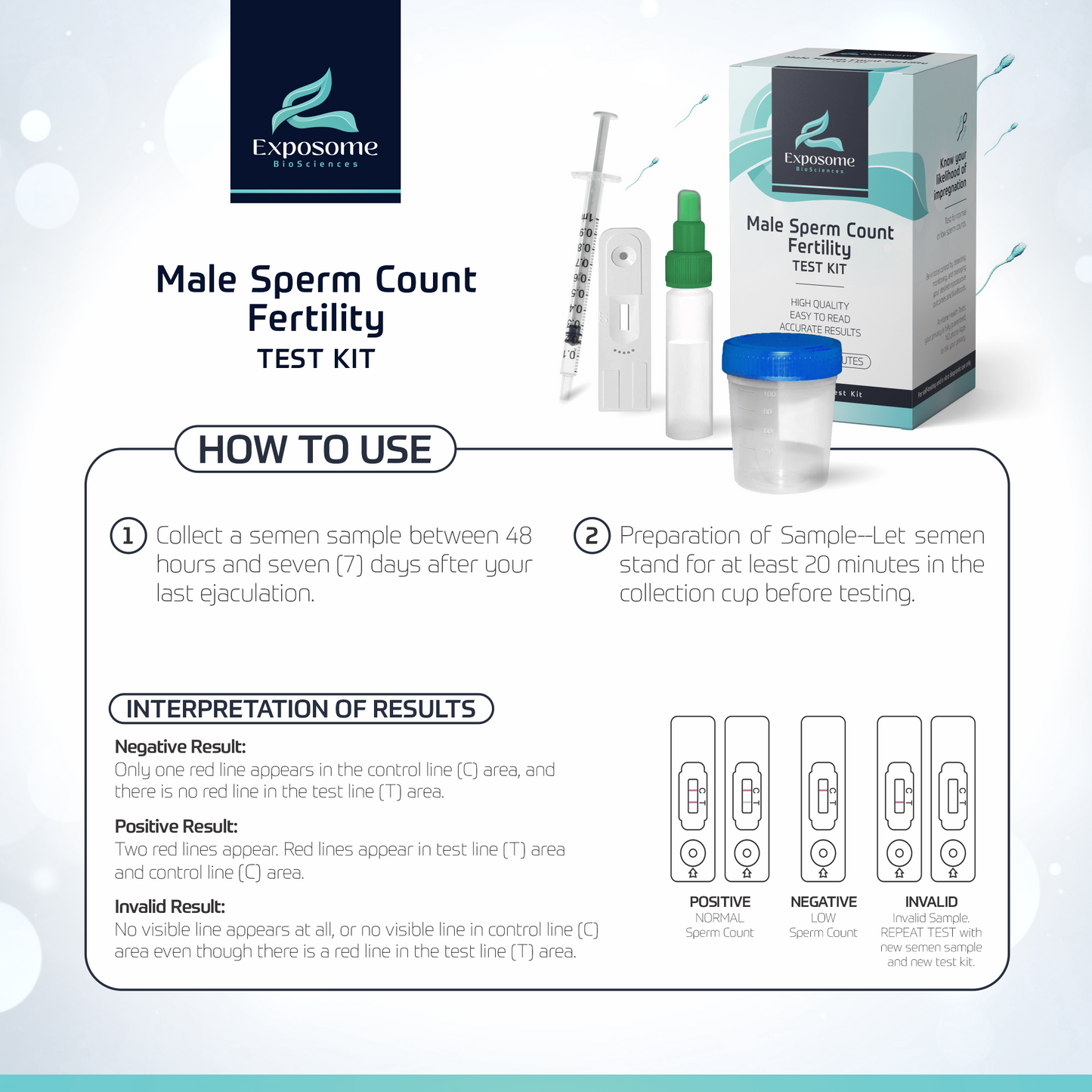 Exposome BioSciences Male Fertility Home Test Kit - Check for Normal or Low Sperm Counts.
