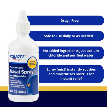 Equate Nasal Spray Premium Saline Liquid Mist for nasal Congestion - 3 fl oz