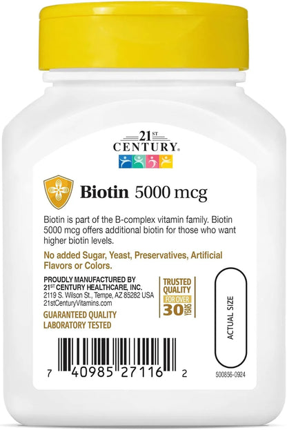 21st Century Biotin, 5,000 mcg, 110 Capsules