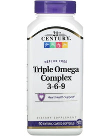 21st Century Vitamins Enteric Coated Triple Omega
Complex 3-6-9, Reflux Free 90 Softgels