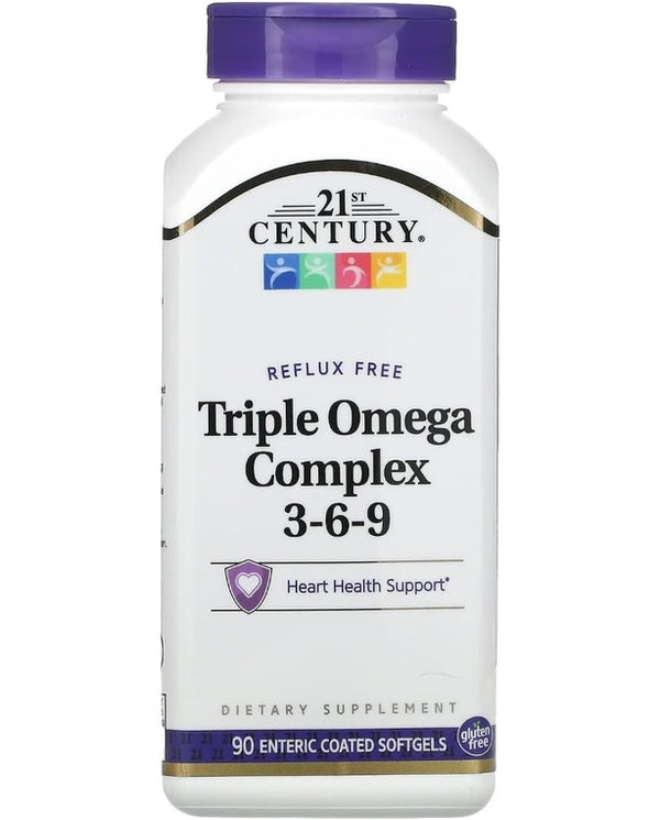 21st Century Vitamins Enteric Coated Triple Omega
Complex 3-6-9, Reflux Free 90 Softgels