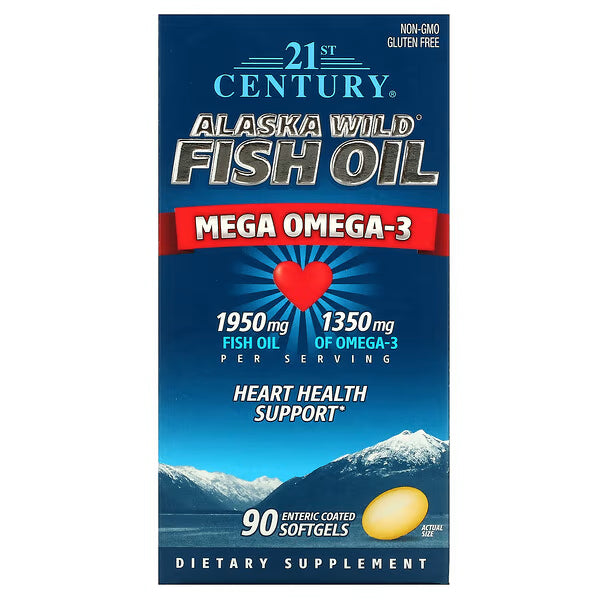 21st Century Alaska Wild Fish Oil Mega Omega-3 supplement packaging on a white background