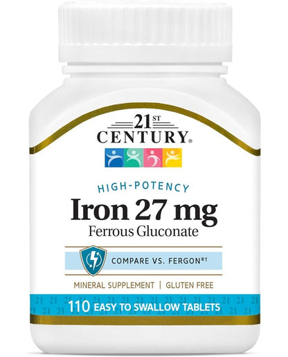 21st Century Iron 27 Mg Ferrous Gluconate Tablets, 110Count
