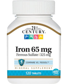 21st Century Iron 65 mg Ferrous Sulfate 325 mg Tablets, 120 Count
