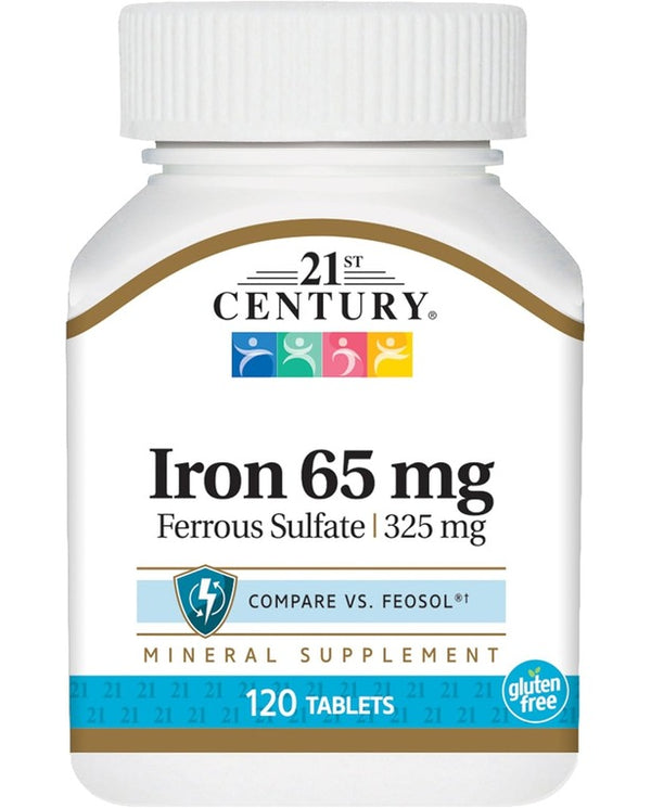 21st Century Iron 65 mg Ferrous Sulfate 325 mg Tablets, 120 Count
