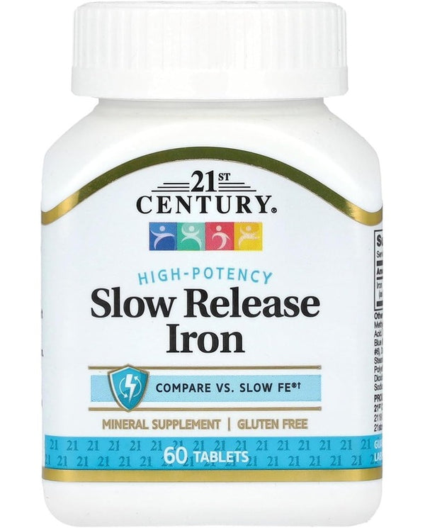 21st Century Slow-Release Iron Supplement, 60 Count, High Potency Iron Tablets with 142 mg Ferrous Sulfate, Gluten Free Iron Supplement for Women & Men, With No Added Yeast or Artificial Flavors
