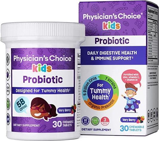 Physician's CHOICE Probiotics for Kids - 7 Diverse Strains, Organic Prebiotics, Vitamins & Minerals - Clinically Studied L. Rhamnosus GG - Immune & Digestive Support - No Allergens or Artificial Dyes