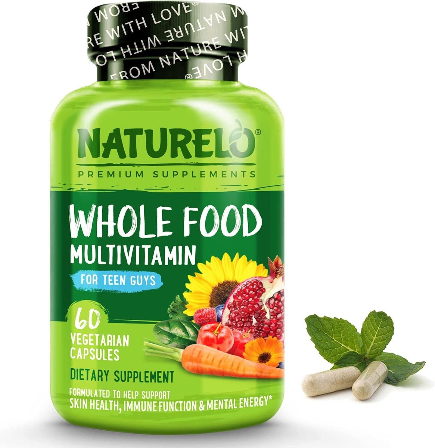 Naturelo Whole Food Multivitamin for Teenage Boys - Vitamins and Minerals Supplement for Active Kids - with Plant Extracts - Non-GMO - Vegan & Vegetarian - 60 Capsules