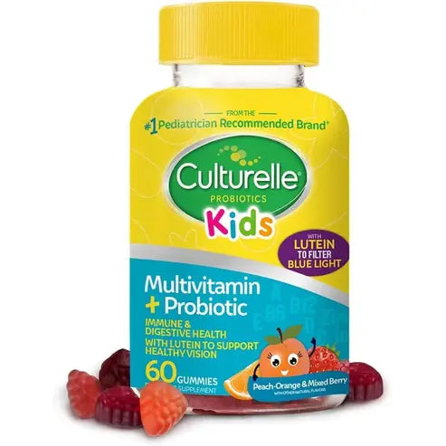 Culturelle Kids Multivitamin + Probiotic for Kids (Ages 2+) - 60 Count, Peach-Orange & Mixed Berry Flavor - Digestive Health & Immune Support Gummies with Lutein to Support Eye Health