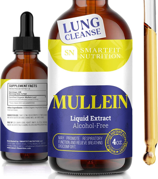 Mullein - Mullein Leaf Extract - Lung Cleanse - Mullein Drops - Organic Mullein Supplement for Respiratory System Support & Healthy Mucous Membranes - Verbascum Densiflorum for Quit Smoking Aid - 4 oz