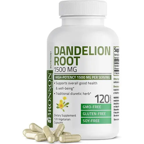 Bronson Dandelion Root 1500 MG per Serving High Potency, Supports Overall Good Health & Well-Being, Traditional Diuretic Herb - Non-GMO, 120 Vegetarian Capsules