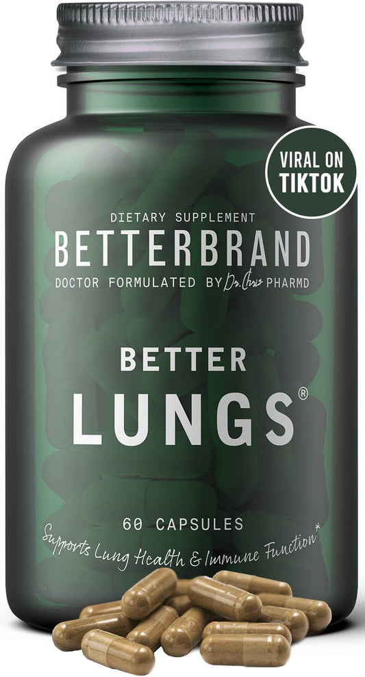 BetterLungs Daily Respiratory Health Supplement (60 Capsules) | with Vitamin D, Elderberry, Ginseng, Mullein, and Reishi Mushroom | for Lung Health, Allergy, Sinus, and Mucus Relief