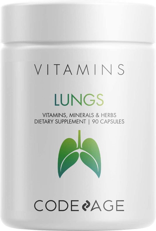 Lungs Vitamins, A, C, D, E, B6, Milk Thistle Lung Supplement, Zinc & Magnesium, Cordyceps, Reishi, Ginger, Peppermint Leaf Organic Herbs Cleanse, Breathing, Respiration - Non-GMO - 90 Capsules