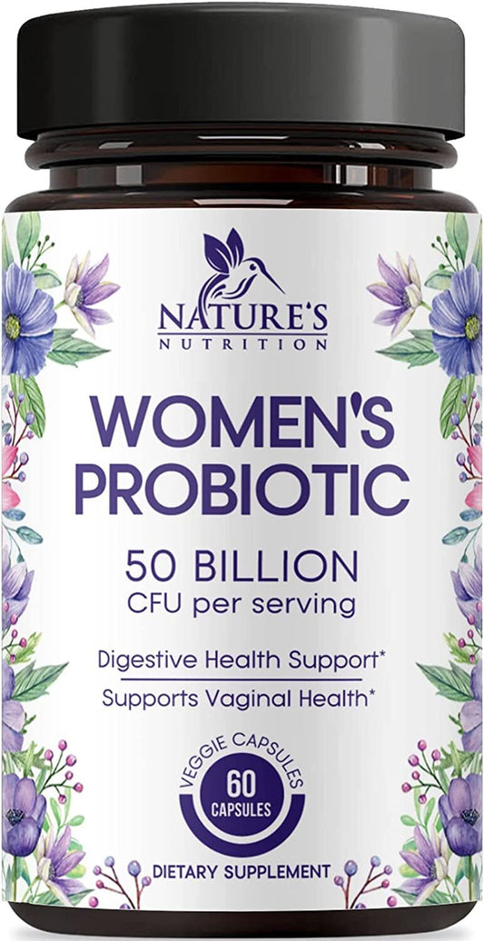 Nature's Nutrition Women's Probiotics 50 Billion CFU Guaranteed, Vegan Strains, Supports Women's Digestive, Immune, Vaginal, & Urinary Health, Delayed Release  - 60 Capsules