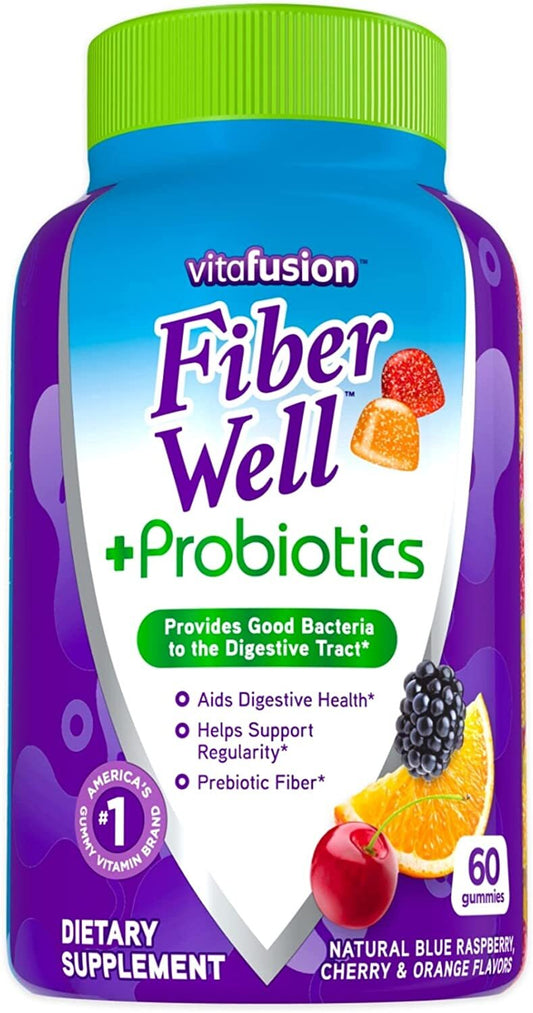 Vitafusion Fiber Well + Probiotics Gummies for Adults,TO SUPPORT REGULARITY DIGESTIVE TRACT 60 Count