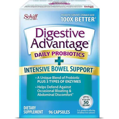Digestive Advantage IBS Probiotics for Digestive Health & Intensive Bowel Support, for Women & Men with Digestive Enzymes, Support for Occasional Bloating & Gut Health, 96ct Capsules