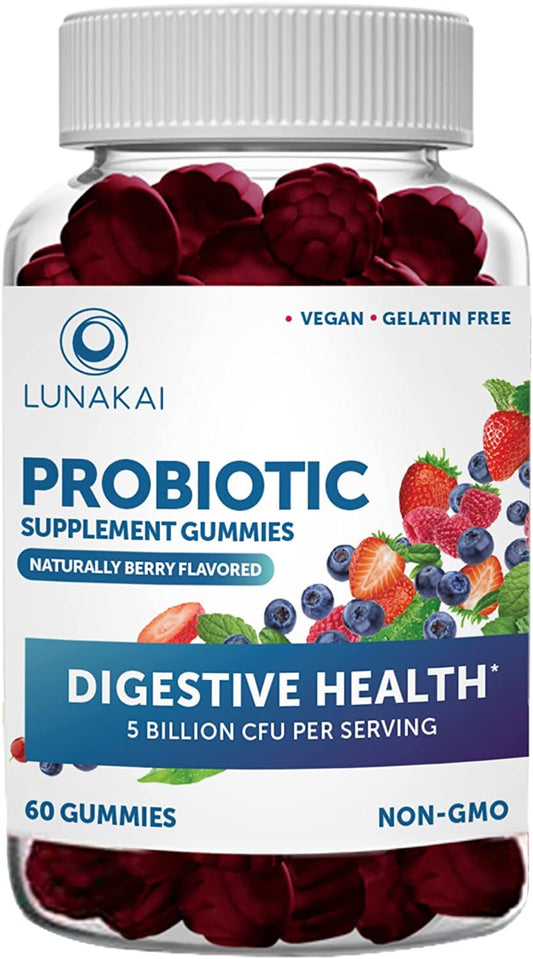 LUNAKAI Probiotic Gummies for Women and Men Digestive Health, 60 Gummies