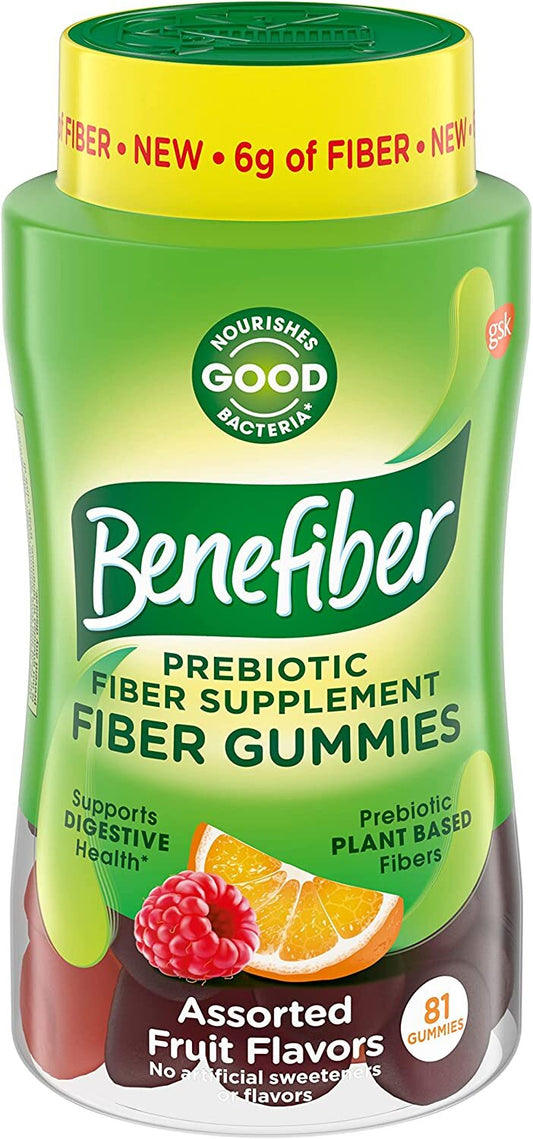 Benefiber Fiber Supplement Gummies for Digestive Health, Assorted Fruit Flavor - 81 Count