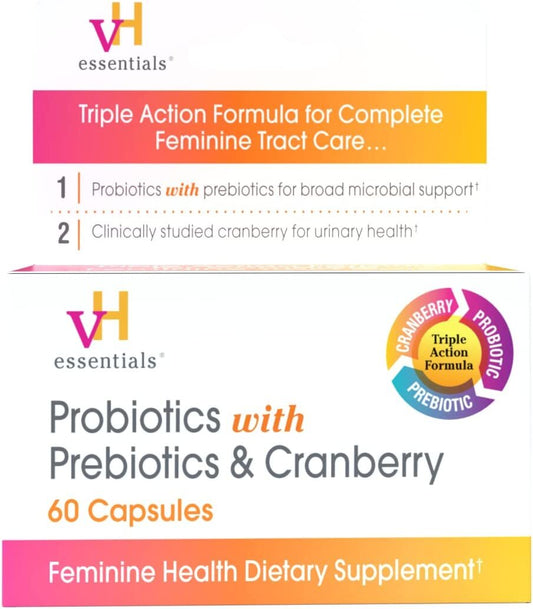 vH Probiotics with Prebiotics and Cranberry Feminine Health Supplement - 60 Capsules