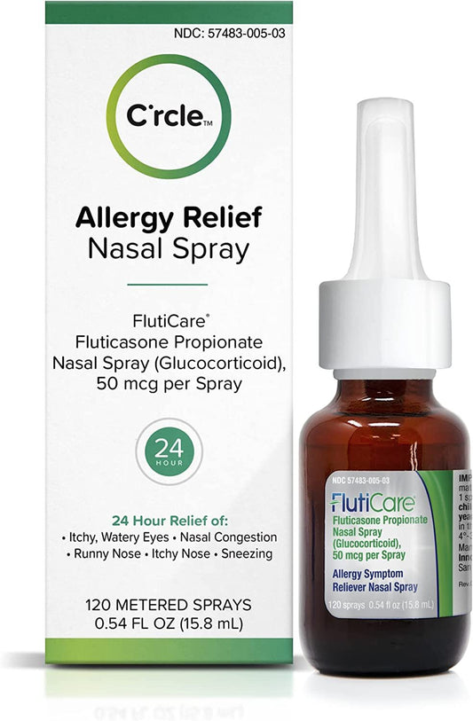 FlutiCare 120 metered nasal sprays, Fluticasone Propionate 50mcg, Relief During Allergy Season from Pollen, Dust, Dander, Both Indoor and Outdoor allergens - 1 month supply (1 Pack)