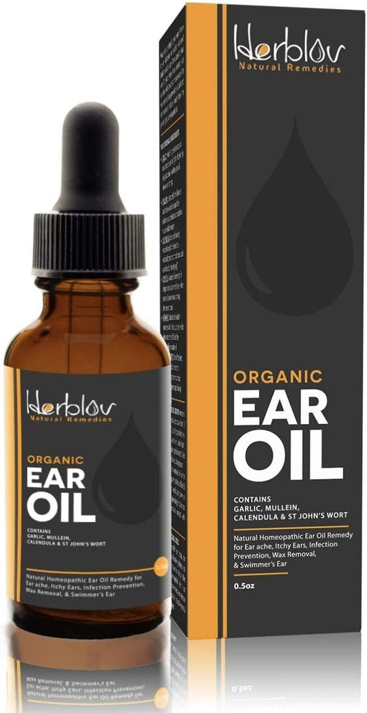 Organic Ear Oil for Ear Infections - Natural Eardrops for Infection Prevention, Swimmer's Ear & Wax Removal - Kids, Adults, Baby, Dog Earache Remedy - with Mullein, Garlic, Calendula, Made in USA