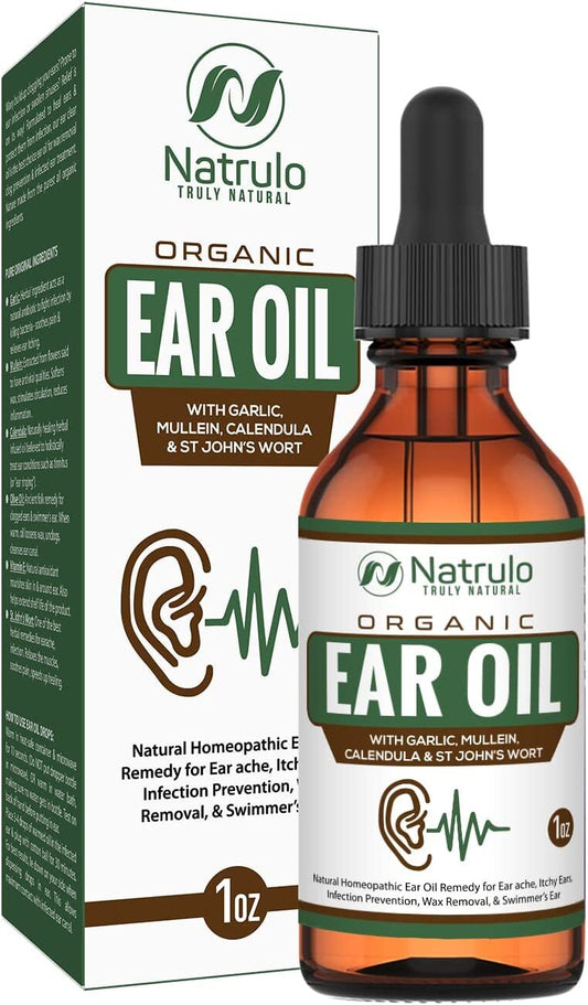 Organic Ear Oil for Ear Infections Natural Eardrops for Infection Prevention, Swimmer's Ear & Wax Removal Adults, Baby, Children, Pets Earache Remedy with Mullein, Garlic, Calendula, Made in USA.