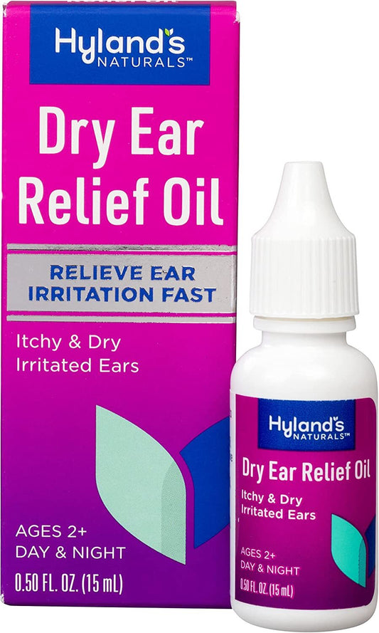 Naturals Dry Ear Relief Oil, Relieve Ear Irritation Fast, for Itchy & Dry Irritated Ears, Ages 2+, Day & Night Drops, 0.5 Ounce