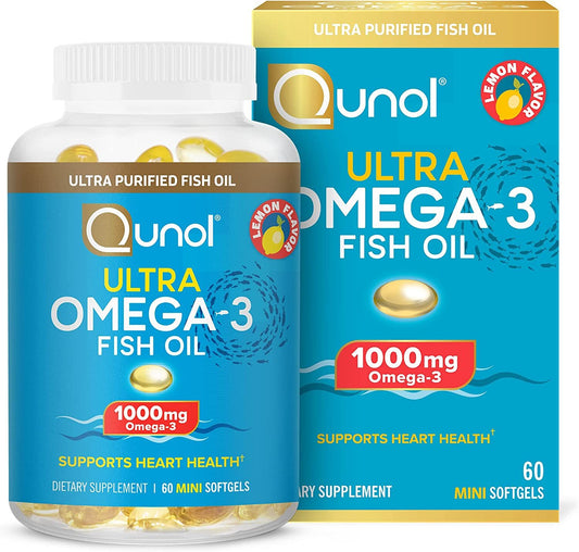 Omega 3 Fish Oil Mini Softgels, 1000mg Ultra Pure Fish Oil, Heart Health Support, Omega 3 DHA Supplements, Lemon Flavor