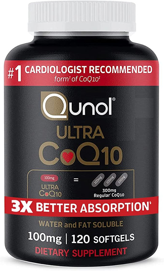 CoQ10 100mg Softgels - Qunol Ultra 3x Better Absorption Coenzyme Q10 Supplements - Antioxidant Supplement For Vascular And Heart Health & Energy Production - 4 Month Supply - 120 Count