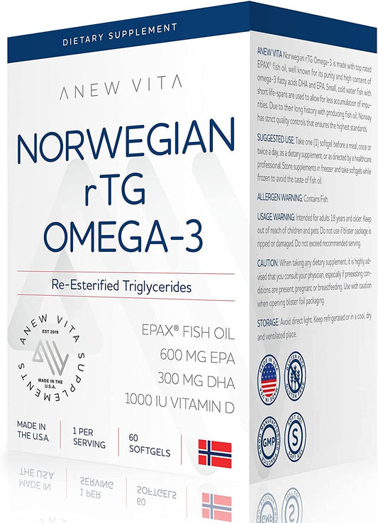 Norwegian rTG Omega-3 Supplement. Re-esterified Triglyceride Omega-3. Made with Epax Fish Oil. Maintains Heart & Brain Health. 1200mg. 60 Softgels