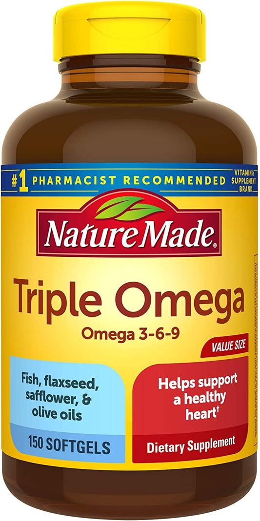 Nature Made Triple Omega 3-6-9, 150 Softgels Value Size, Omega Supplement For Heart Health