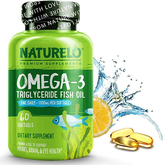 Omega-3 Fish Oil Supplement - EPA + DHA - 1100 mg Triglyceride Omega-3 per Gel - One A Day - for Heart, Eye, Brain, Joint Health - No Burps - Lemon Flavor - 60 Softgels | 2 Month Supply