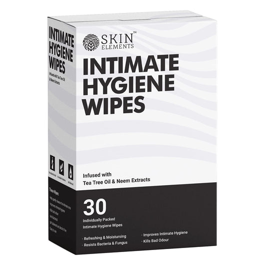 Skin Elements Intimate Hygiene Wipes | pH Balanced Wipes with Tea Tree Oil | Avoids Itching and Bad Odor | Pack of 30 Individually Wrapped Wipes