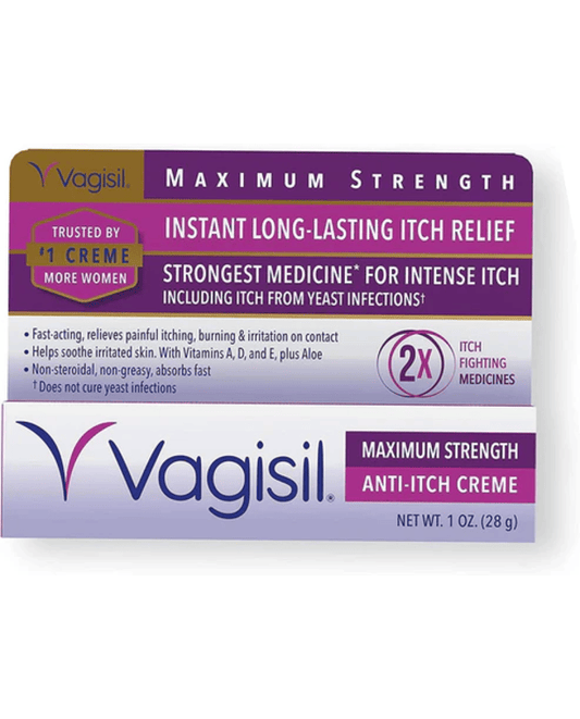 Maximum Strength Feminine Anti-Itch Cream with Benzocaine for Women, Helps Relieve Yeast Infection Irritation, Gynecologist Tested, Fast-acting, Soothes and Cools Skin, 1 oz