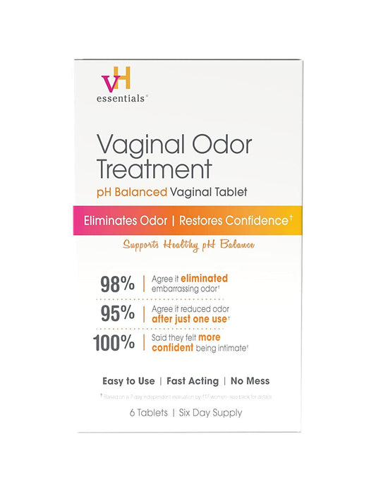 vH essentials Vaginal Odor Treatment - pH Balanced Vaginal Suppositories - 6 Tablets With Applicator