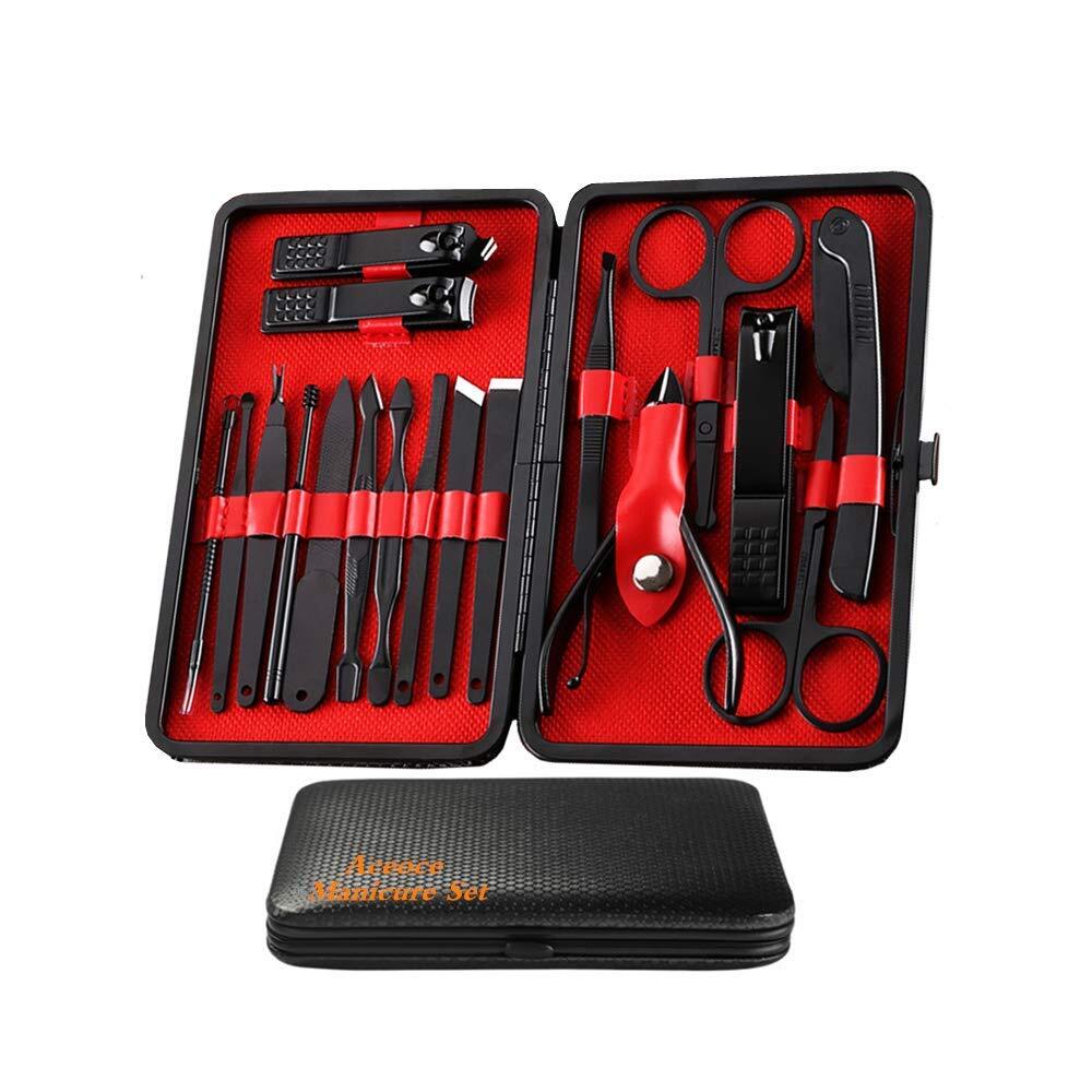 ACEOCE: Manicure Set Men, Manicure Set Professional 18 Pcs Mens Grooming Kits Aceoce Stainless Steel Nail Care Tools with Luxurious Travel Case Pedicure Kit Gifts