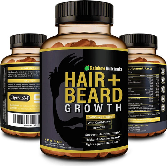 Growth Vitamins for Men | Biotin 10,000mcg, Patented OptiMSM®, goMCT®, Saw Palmetto, Collagen | 60 Day Supply | Naturally Regrow Stronger,...