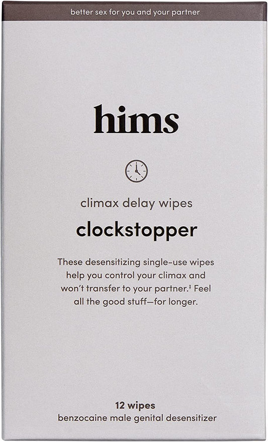 Clockstopper Climax Delay Wipes with benzocaine to Reduce Sensitivity for Premature Ejaculation and Lasting Longer in Bed 12 Pack Individually Wrapped Wipes