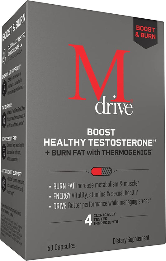 Boost and Burn Testosterone Booster and Fat Burner for Men, Energy, Strength, Stress Relief, KSM-66 Ashwagandha, Advantra Z, Chromax, 60 Capsules