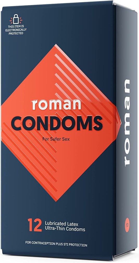 Roman Condoms | Ultra-Thin, Lubricated Condoms Made with 100% Natural Rubber Latex, FDA-Cleared, Electronically Tested for Safety and Reliability