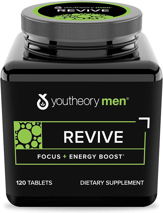 Youtheory Revive for Men - Plant-Based Clean Energy, 120 Tablets