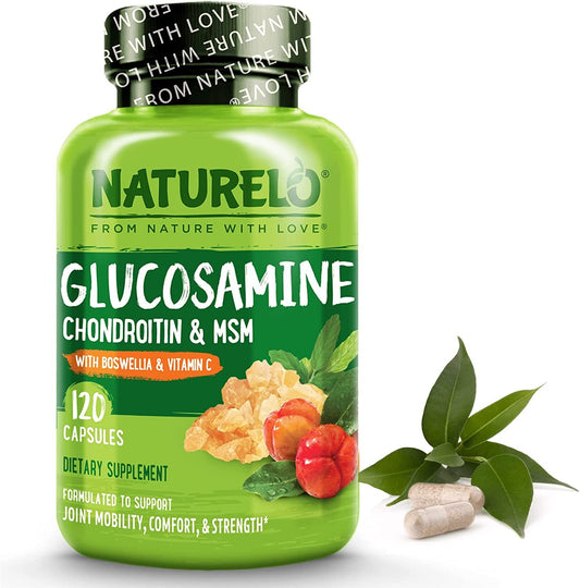 NATURELO Glucosamine Chondroitin MSM with Boswellia and Vitamin C - Joint Support Supplement - 120 Capsules